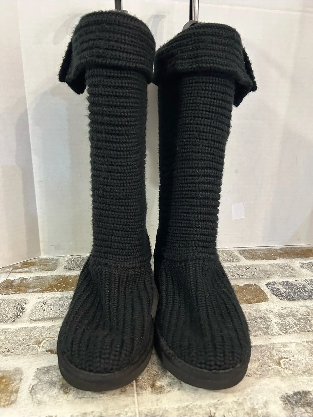 UGG Black Classic Cardy Knit Button Tall Boots S/N 5819